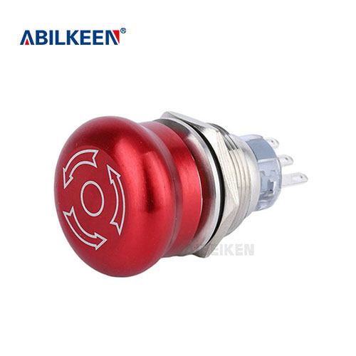 19mm Emergency Stop Mushroom Push Button Switch - SPDT (1NO+1NC), 3A 250VAC, Stainless Steel